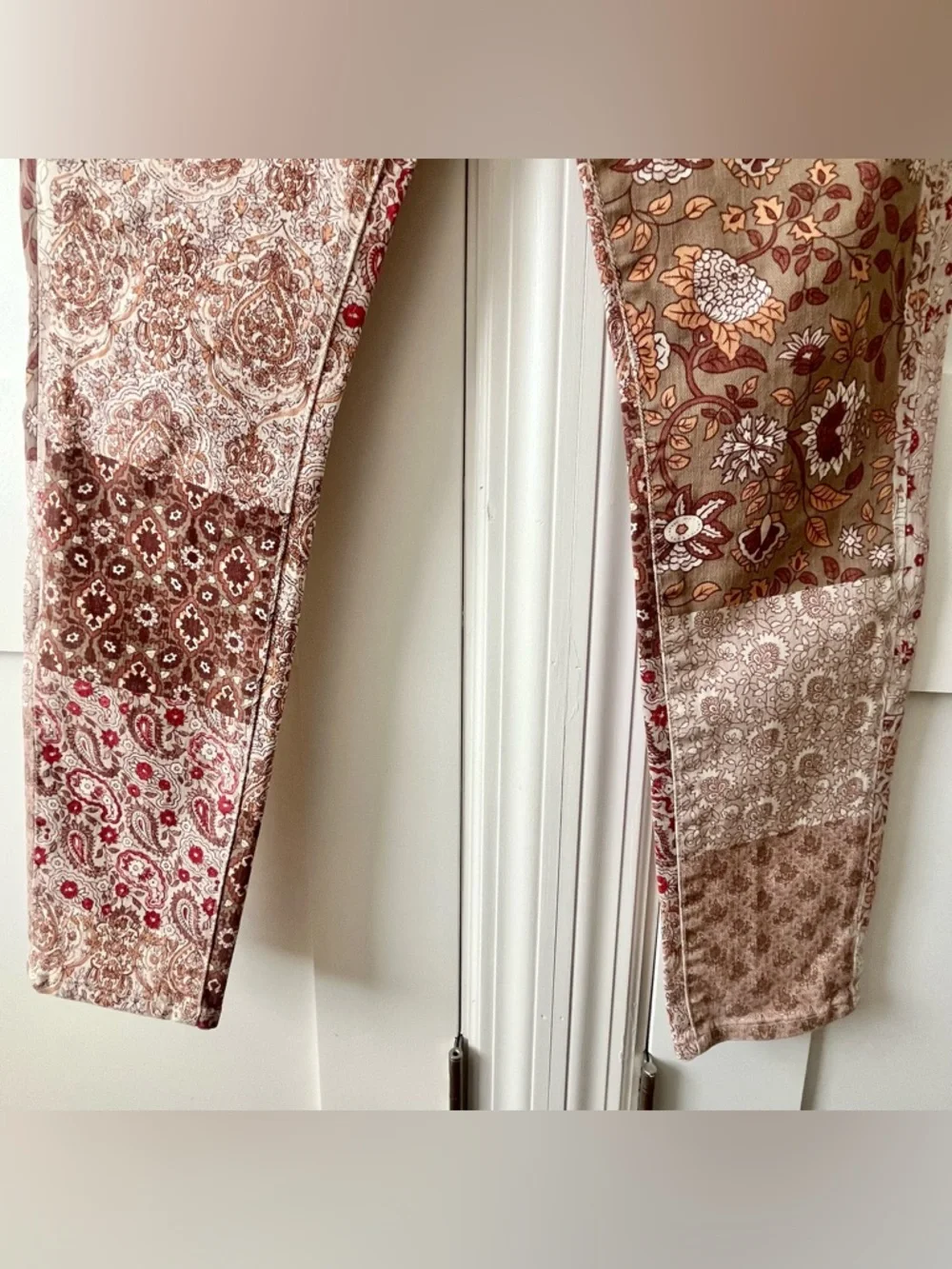 Lucky Brand Charlie Skinny Boho Patchwork Jeans Beige Sz 10 - Picture 9 of 16